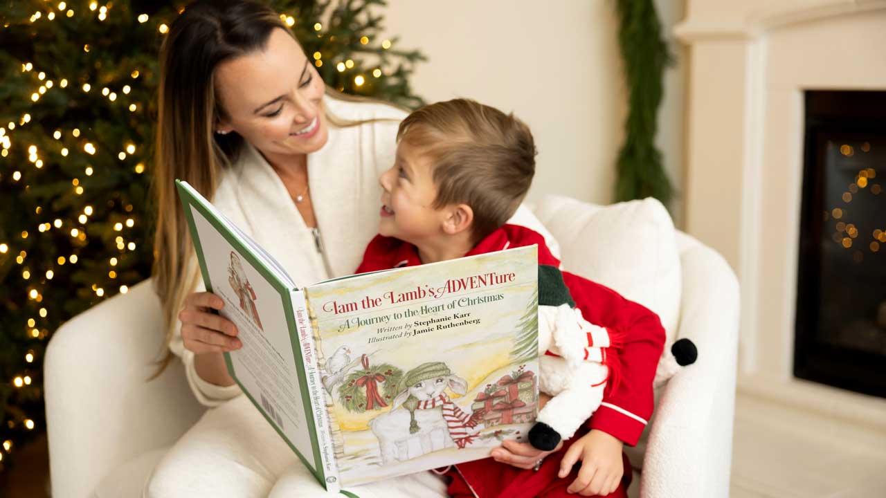 Story time by the Christmas tree