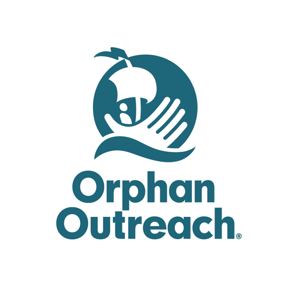 Orphan Outreach logo with a hand holding a child and a bird above on a white background